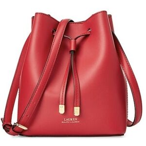 NEW w Tag Lauren Ralph Lauren Crossbody mini Bucket Bag in Red Leather